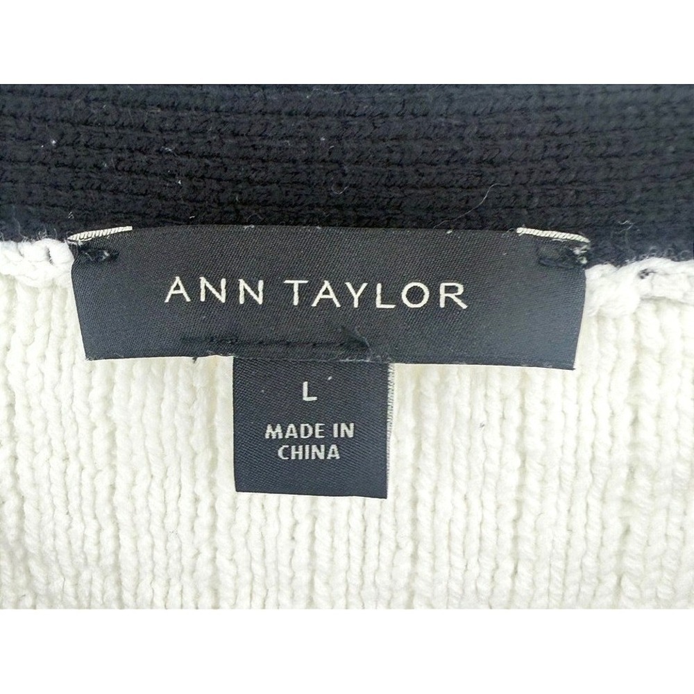 Ann Taylor Women L Cream Black Waffle Knit Button Front Cardigan Sweater - Picture 2 of 9